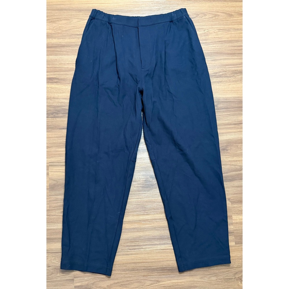 COS Relaxed Fit Wide Leg Pleated Trousers Navy Blue Cotton Blend Women's Size M